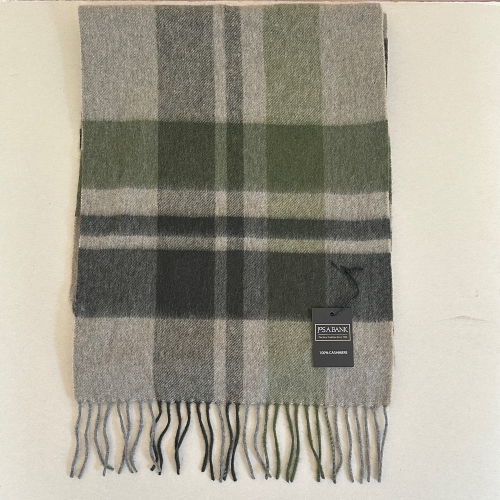 Jos. A. Bank 100% Cashmere Scarf Green Plaid NWT - Picture 1 of 5